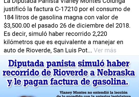 Simula diputada Vianey Montes gastos en gasolina para maquillar factura.