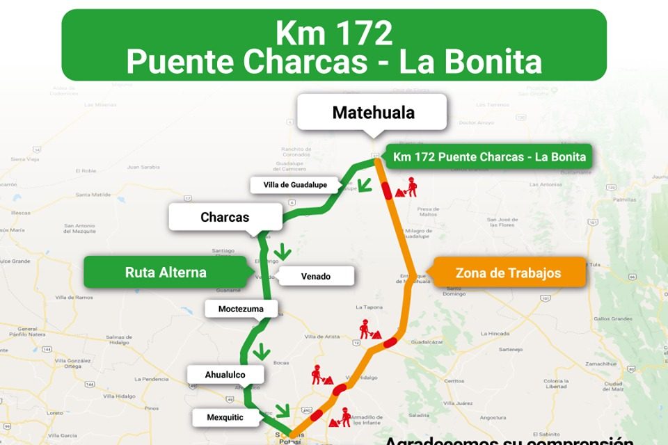 JEC recomienda usar vía alterna entre Matehuala a San Luis Potosí.