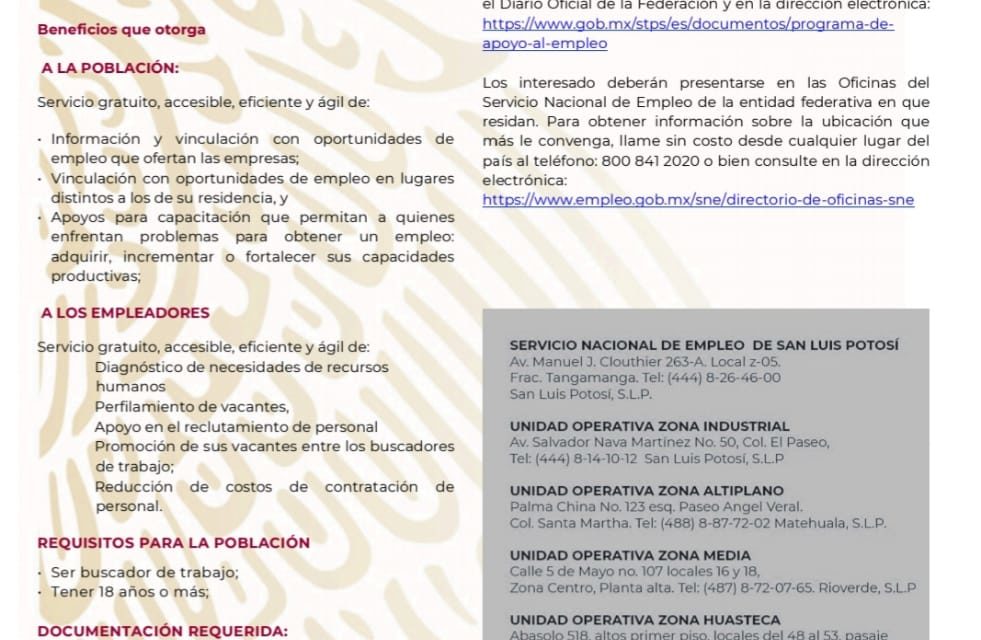 STPS convoca a la población a participar en el Programa de Apoyo al Empleo 2020.