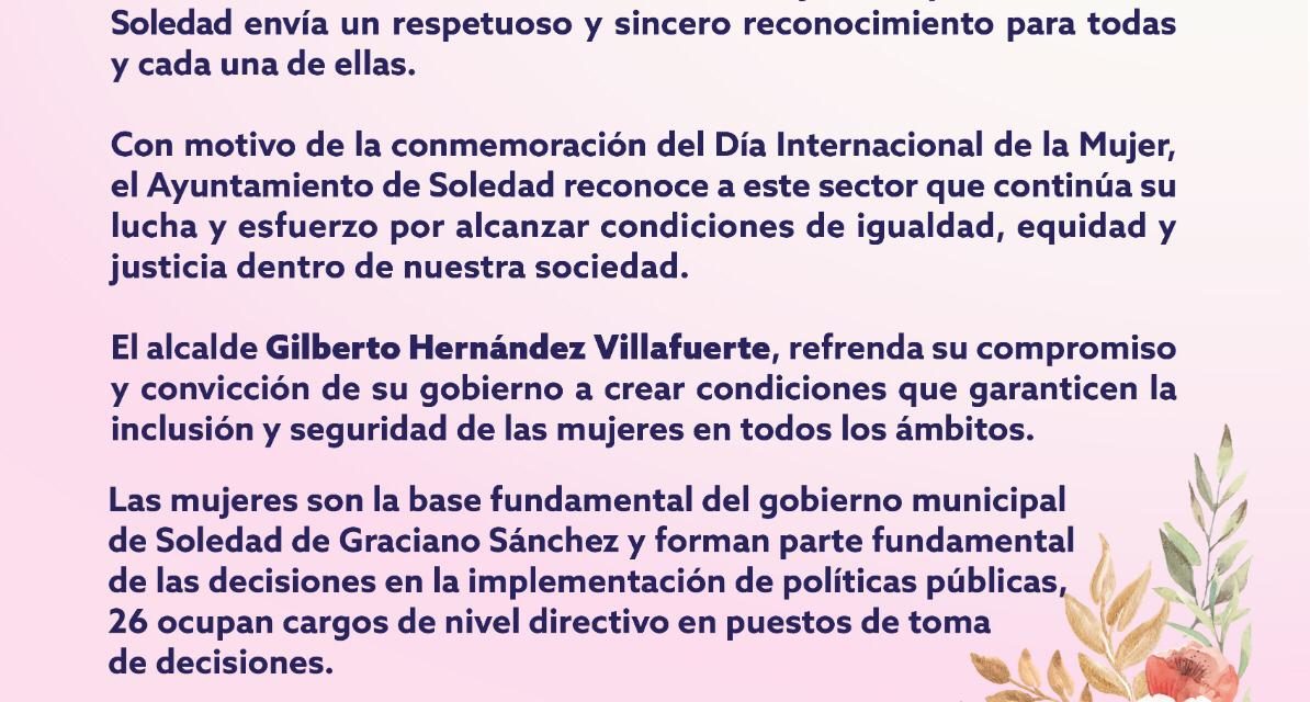 Manifiesta ayuntamiento de Soledad apoyo a las mujeres.