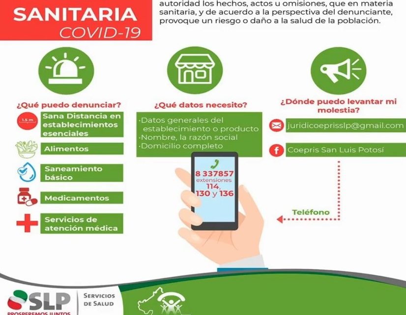 Coepris pone a disposición línea telefónica para atención de quejas o molestias sanitarias.