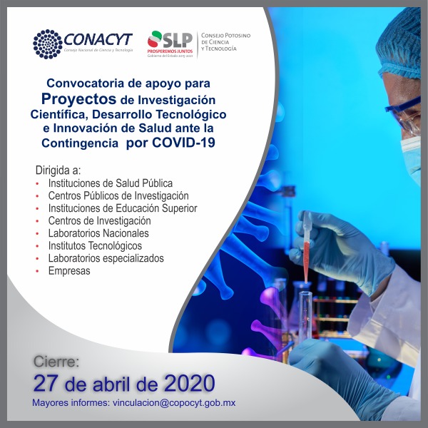 Invita Copocyt a presentar proyectos de investigación, desarrollo tecnológico e innovación ante covid-19.