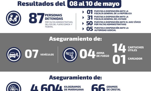 Durante el reciente fin de semana detienen a 87 personas