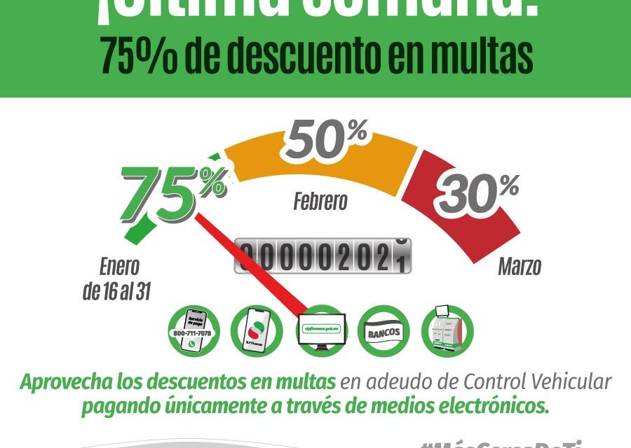 Última semana con el 75% de descuento en multas de control vehicular