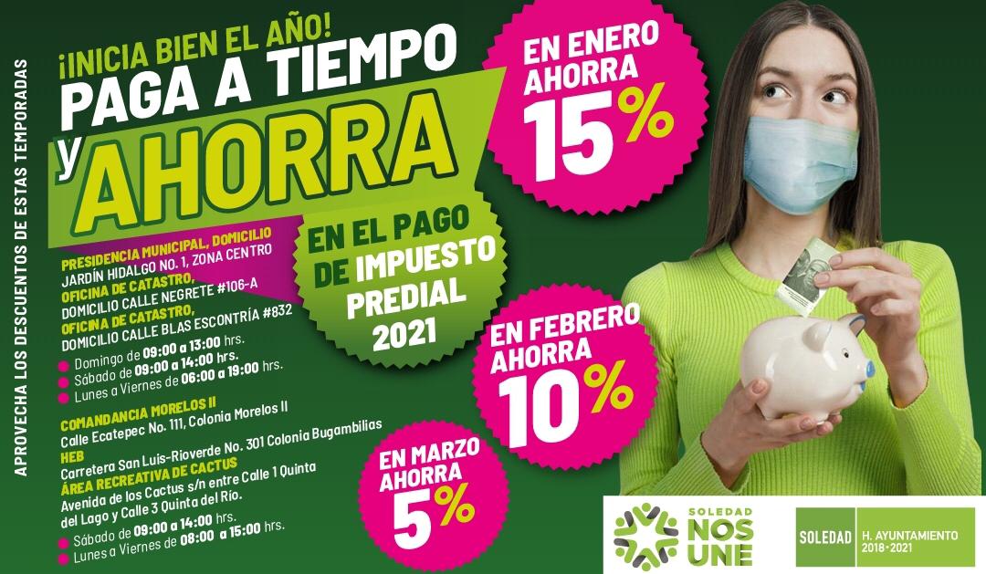 Llama ayuntamiento de Soledad a aprovechar el descuento del 10% en Impuesto Predial