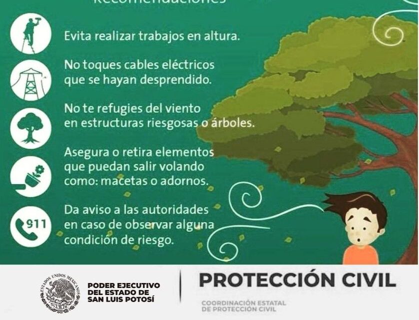 Protección Civil emite recomendaciones por fuertes vientos.