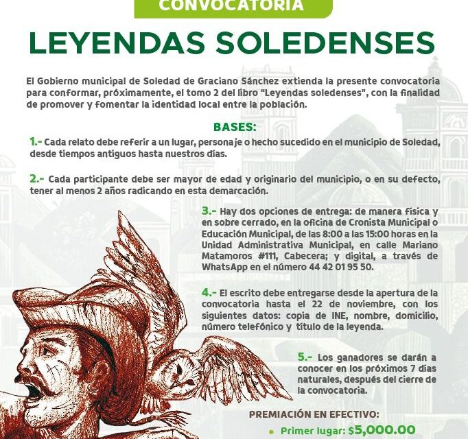 Ayuntamiento invita a preservar la historia de Soledad a través del concurso de Leyendas Soledenses